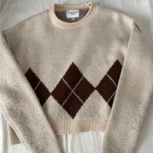 Classic Argyle Knit Sweater - Cream and Brown